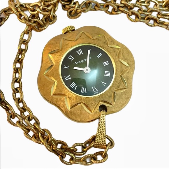 - Vintage eound ornate gold  high finish Caravelle Necklace watch Wind up - Picture 3 of 9